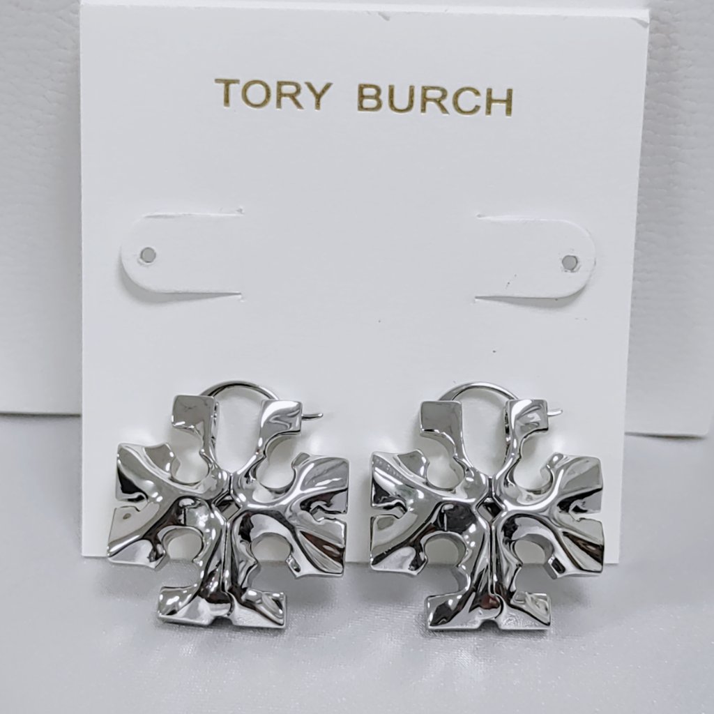 Tory Burch Earring Roxanne Hidden Earring Double T Logo Earring Shiny Pewter